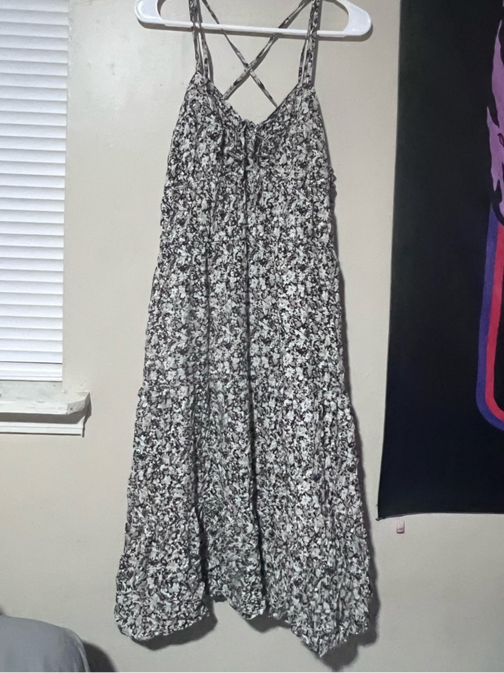 Time and Tru Black & White Floral Crisscross Midi Dress